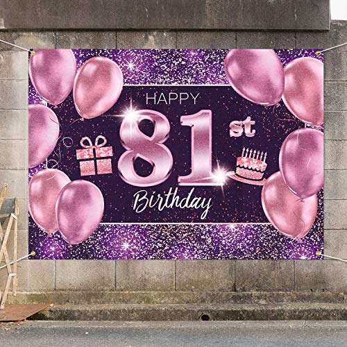 PAKBOOM Happy 81st Birthday Banner Backdrop - 81 Birthday Party Decorations Supplies for Women - Pink Purple Gold 4 x 6ft