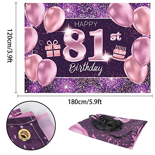 PAKBOOM Happy 81st Birthday Banner Backdrop - 81 Birthday Party Decorations Supplies for Women - Pink Purple Gold 4 x 6ft