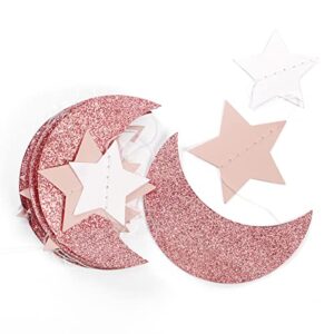 Pink Rose-Gold Moon-Star Party-Decorations Garland - 52Ft Twinkle Little Star Hanging Decoration Streamers Banner, Eid Ramadan Mubarak Decoration Birthday Wedding Baby Shower Party Decor Panduola