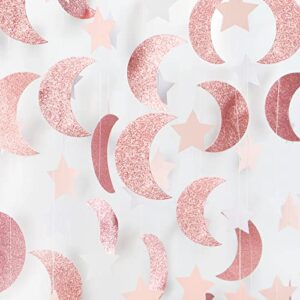 pink rose-gold moon-star party-decorations garland – 52ft twinkle little star hanging decoration streamers banner, eid ramadan mubarak decoration birthday wedding baby shower party decor panduola