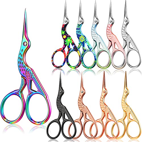 Embroidery Scissors Rainbow Stork Scissors Crane Scissors Stainless Steel Small Craft Scissors DIY Tools Dressmaker Shears for Embroidery Sewing(Multiple Color,10)