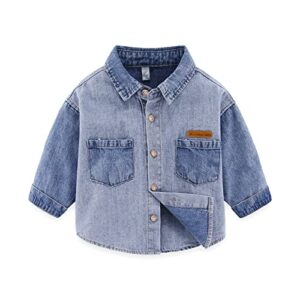 hresadio baby boys girls denim shirt kids toddler button down jeans jacket top coat outerwear(blue 3-4t)