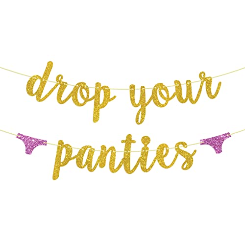 Drop Your Panties Banner Gold Glitter Bacheloretter, Lingerie Shower, Wedding Birthday Party Decorations Banner Sign