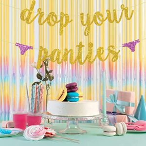 Drop Your Panties Banner Gold Glitter Bacheloretter, Lingerie Shower, Wedding Birthday Party Decorations Banner Sign