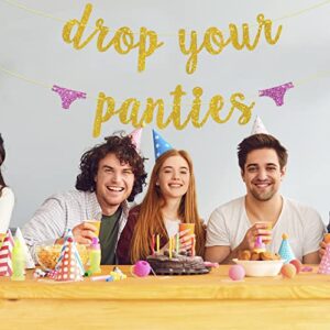 Drop Your Panties Banner Gold Glitter Bacheloretter, Lingerie Shower, Wedding Birthday Party Decorations Banner Sign