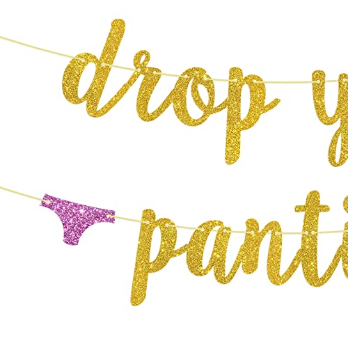 Drop Your Panties Banner Gold Glitter Bacheloretter, Lingerie Shower, Wedding Birthday Party Decorations Banner Sign