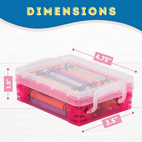 Vlish 6 Clear Crayon Plastic Storage Containers - 6 Pack Classroom School Supplies, Stackable Case Boxes Snap Latch Lids Closure, Arts and Crafts Organizer Bins-1.5x3.5"x4.75" Colors May Vary