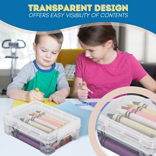 Vlish 6 Clear Crayon Plastic Storage Containers - 6 Pack Classroom School Supplies, Stackable Case Boxes Snap Latch Lids Closure, Arts and Crafts Organizer Bins-1.5x3.5"x4.75" Colors May Vary