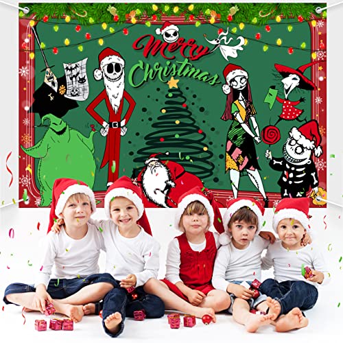 Nightmare Before Christmas Backdrop Jack Skellington Large Photo Booth Banner for Photography Background Party Supplies Wall Decorations-5x3ft