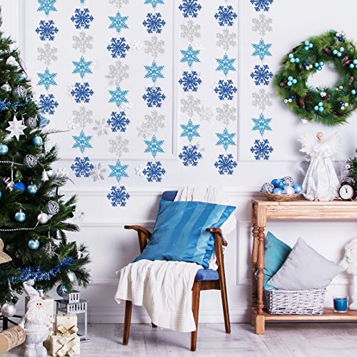 AnyDesign 54Pcs Snowflake Garland Decorations White Blue Glitter Hanging Snowflake Decorations Snowflake Banner for Christmas Winter Wonderland Party Baby Shower Birthday Decoration