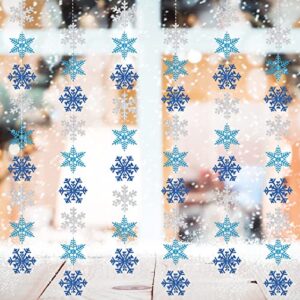 AnyDesign 54Pcs Snowflake Garland Decorations White Blue Glitter Hanging Snowflake Decorations Snowflake Banner for Christmas Winter Wonderland Party Baby Shower Birthday Decoration