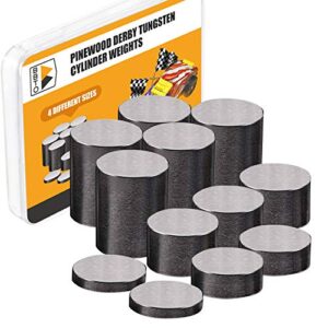 bbto 12 pieces, 3.625 oz. tungsten weights 3/8 inch incremental cylinders car incremental weights compatible with pinewood car derby weights