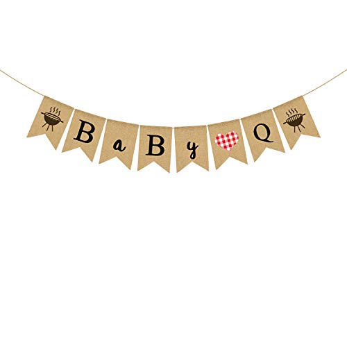 Rainlemon Baby Q Banner Burlap BBQ Baby Shower Gender Reveal Party Decoration Supply