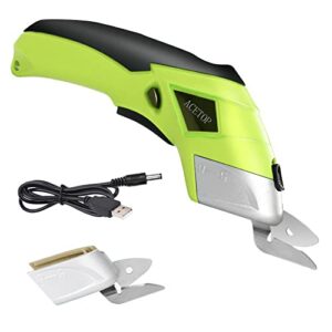 ACETOP Electric Fabric Scissors, Cordless Power Crafts Shears, Rechargeable Sewing Cutting Tool Box Cutter with 2 Blades for Leather Carpet Scrapbooking Cardboard (Green)