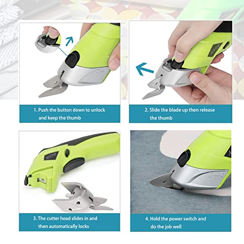 ACETOP Electric Fabric Scissors, Cordless Power Crafts Shears, Rechargeable Sewing Cutting Tool Box Cutter with 2 Blades for Leather Carpet Scrapbooking Cardboard (Green)