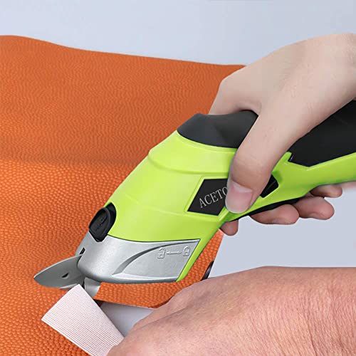 ACETOP Electric Fabric Scissors, Cordless Power Crafts Shears, Rechargeable Sewing Cutting Tool Box Cutter with 2 Blades for Leather Carpet Scrapbooking Cardboard (Green)