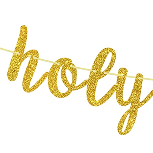 Holy Shit You're 40 Banner, Gold Glitter Funny Adult Happy 40th Birthday Banner Decoration Supplies