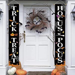 bunny chorus halloween porch sign banners set 2 pcs, trick or treat hocus pocus hanging decorations for home outdoor indoor wall front door décor