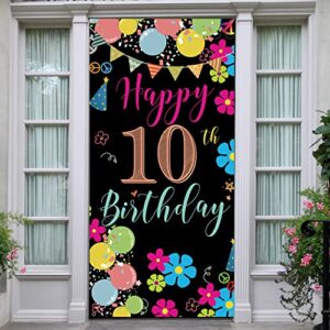 10th birthday door banner, colorful happy 10th birthday decorations for girl boy, door sign poster decorations, 10 year old birthday party decoration backdrop, 6.1ft x 3ft fabric vicycaty
