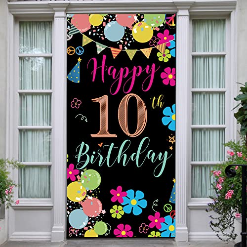 10th Birthday Door Banner, Colorful Happy 10th Birthday Decorations for Girl Boy, Door Sign Poster Decorations, 10 Year Old Birthday Party Decoration Backdrop, 6.1ft x 3ft Fabric Vicycaty