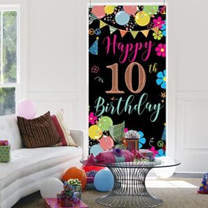 10th Birthday Door Banner, Colorful Happy 10th Birthday Decorations for Girl Boy, Door Sign Poster Decorations, 10 Year Old Birthday Party Decoration Backdrop, 6.1ft x 3ft Fabric Vicycaty