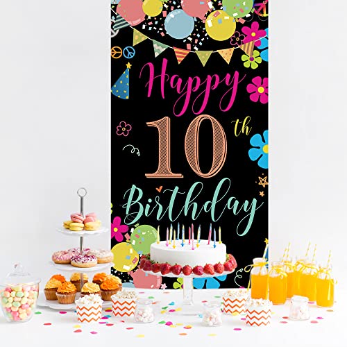 10th Birthday Door Banner, Colorful Happy 10th Birthday Decorations for Girl Boy, Door Sign Poster Decorations, 10 Year Old Birthday Party Decoration Backdrop, 6.1ft x 3ft Fabric Vicycaty