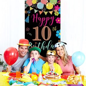 10th Birthday Door Banner, Colorful Happy 10th Birthday Decorations for Girl Boy, Door Sign Poster Decorations, 10 Year Old Birthday Party Decoration Backdrop, 6.1ft x 3ft Fabric Vicycaty