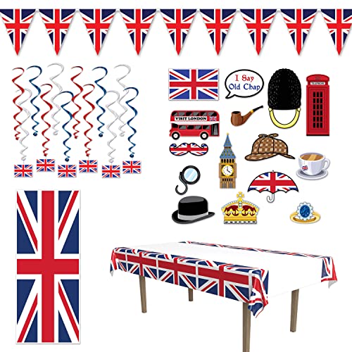 Britain United Kingdom Party Decorations 30 Piece Bundle Table Cover Banner Door Cover Photo Fun Signs Dangling whirls