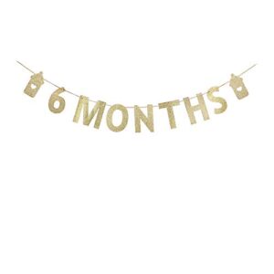 6 months banner, fun gold glitter paper sign for baby’s 6 months old birthday party, kid’s 1/2 birthday party decorations supplies