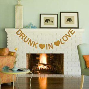 Ucity Drunk in Love Banner Gold Glitter Garland for Bachelorette Party Wedding Engagement Bridal Shower Party Decorations