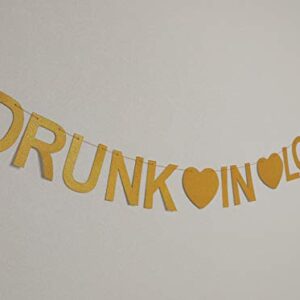 Ucity Drunk in Love Banner Gold Glitter Garland for Bachelorette Party Wedding Engagement Bridal Shower Party Decorations