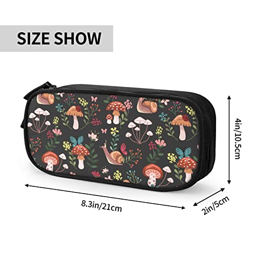 Gesey-R4T Mushroom Snails Butterfly Flower Pattern Pen Pencil Case Bag Big Capacity Multifunction Storage Pouch Organizer with Zipper Office University for Girls Boy Black One Size