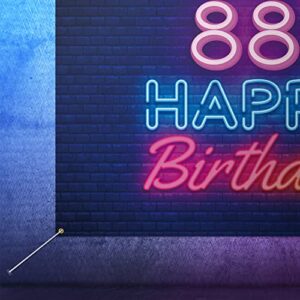 Glow Neon Happy 88th Birthday Backdrop Banner Decor Black – Colorful Glowing 88 Years Old Birthday Party Theme Decorations for Men Women Supplies