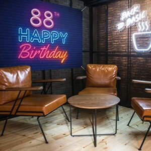 Glow Neon Happy 88th Birthday Backdrop Banner Decor Black – Colorful Glowing 88 Years Old Birthday Party Theme Decorations for Men Women Supplies