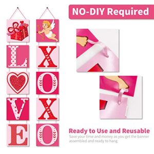 10Pack Valentine's Day Party Banners Valentine's Day Welcome Paper Door Sign Porch Sign Love XOXO Cutouts for Valentine's day Party Decorations Supplies
