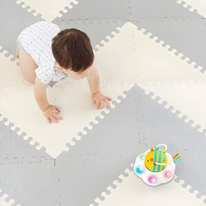 Baby Play Mat Nordic Toddler Puzzle PlayMat 72Pcs 51.2 In x 64 In Foam Floor Mats for Kids and Babies Triangles EVA Foam Interlocking Tiles to assemble different designs Little Fun Soft Non-Toxic Grey