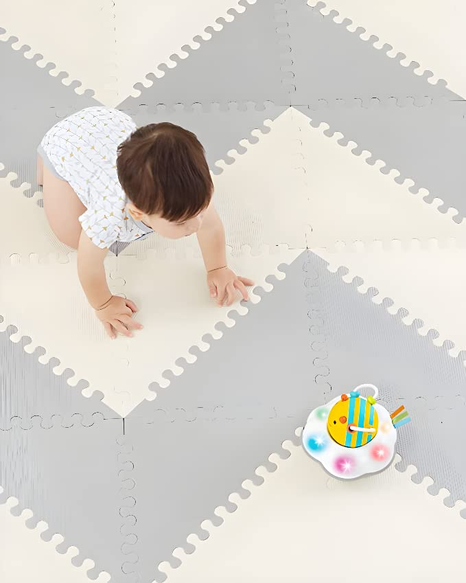 Baby Play Mat Nordic Toddler Puzzle PlayMat 72Pcs 51.2 In x 64 In Foam Floor Mats for Kids and Babies Triangles EVA Foam Interlocking Tiles to assemble different designs Little Fun Soft Non-Toxic Grey