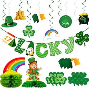 Zonon 19 Pieces St. Patrick's Day Banner St. Patrick's Day Honeycomb Centerpiece St. Patrick' Day Hanging Decorations Shamrock Cutouts Cards St. Patrick's Day Baby Shower Decorations Procession