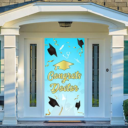 Belrew Congrats Doctor Door Banner, Doctor Graduation Photography Background, Graduation Party Photo Booth Props, Congrats Grad Porch Sign, Medical Graduated Party Door Cover Decorations, Blue