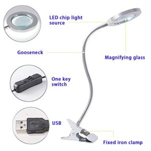 8X Magnifying Lamp with Light, USB Powered LED Magnifying Glass Clamp for Desk for Reading Crafts Sewing Hobbies Repair or Workbench2