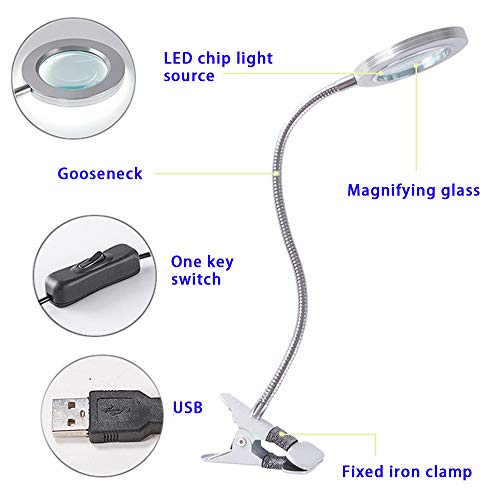 8X Magnifying Lamp with Light, USB Powered LED Magnifying Glass Clamp for Desk for Reading Crafts Sewing Hobbies Repair or Workbench2