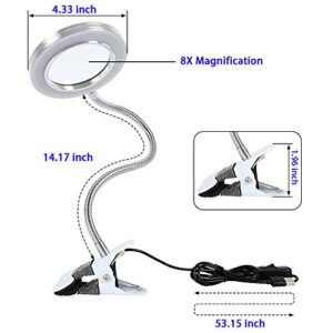 8X Magnifying Lamp with Light, USB Powered LED Magnifying Glass Clamp for Desk for Reading Crafts Sewing Hobbies Repair or Workbench2