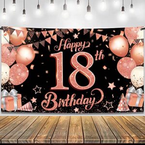 KatchOn, Rose Gold Happy 18th Birthday Banner - XtraLarge, 72x44 Inch | Rose Gold 18th Birthday Backdrop | 18 Birthday Banner for Rose Gold 18th Birthday Party Decorations | 18 Birthday Decorations