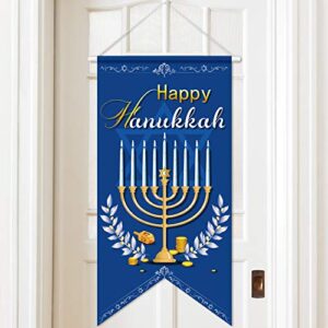 happy hanukkah banner chanukah decoration hanukkah door sign hanukkah letter banner welcome banner, hanging door sign gifts for holiday party supplies jewish judaism synagogue home office decor