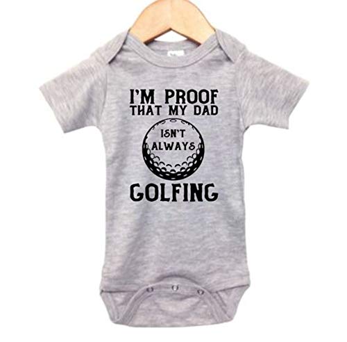 I'm Proof That Daddy Isn't Always Golfing, Golf Onesie, Baby Announcement, Newborn Outfit (0-3M, Grey SS(Black Text))