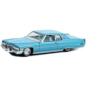 greenlight 63030-e california lowriders series 2 – 1972 caddy coupe deville – custom light blue – white 1:64 scale diecast