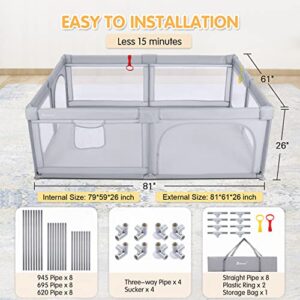 Baby Playpen, Sailnovo Play pens for Babies and Toddlers, Extra Large Play Yard for Baby, Indoor & Outdoor Kids Activity Center, Sturdy Safety Baby Fence with Anti-Slip Sucker and Breathable Mesh