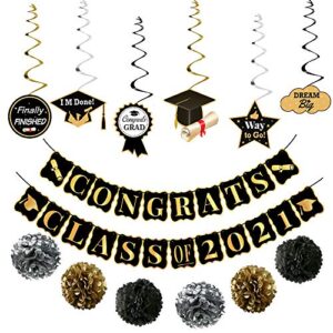 large congrats class of 2022 banner for class of 2022 party decorations – no diy | pom poms, hanging swirls with class of 2022 backdrop | class of 2022 decorations banner for graduation party supplies