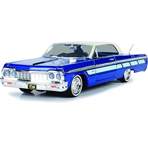 1964 Chevy Impala Lowrider Hard Top Candy Blue Metallic with Cream Top Get Low Series 1/24 Diecast Model Car by Motormax 79021