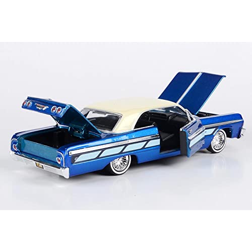 1964 Chevy Impala Lowrider Hard Top Candy Blue Metallic with Cream Top Get Low Series 1/24 Diecast Model Car by Motormax 79021